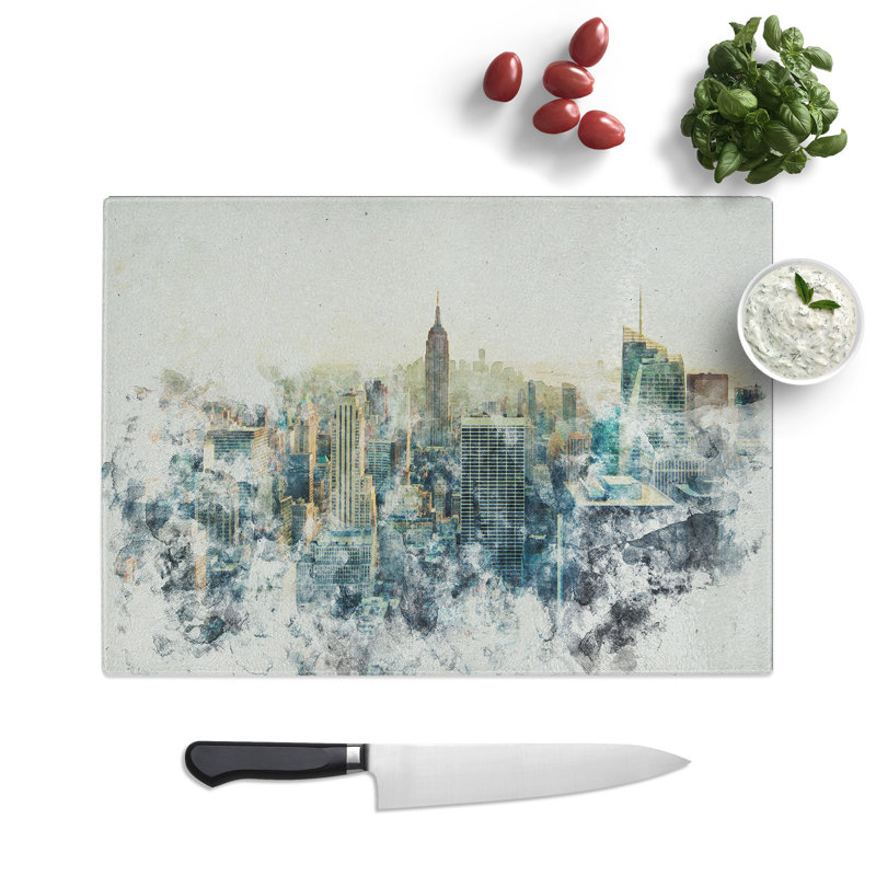 New York Skyline Vol.3 Watercolour Chopping Board, 20cm W x 28.5cm L