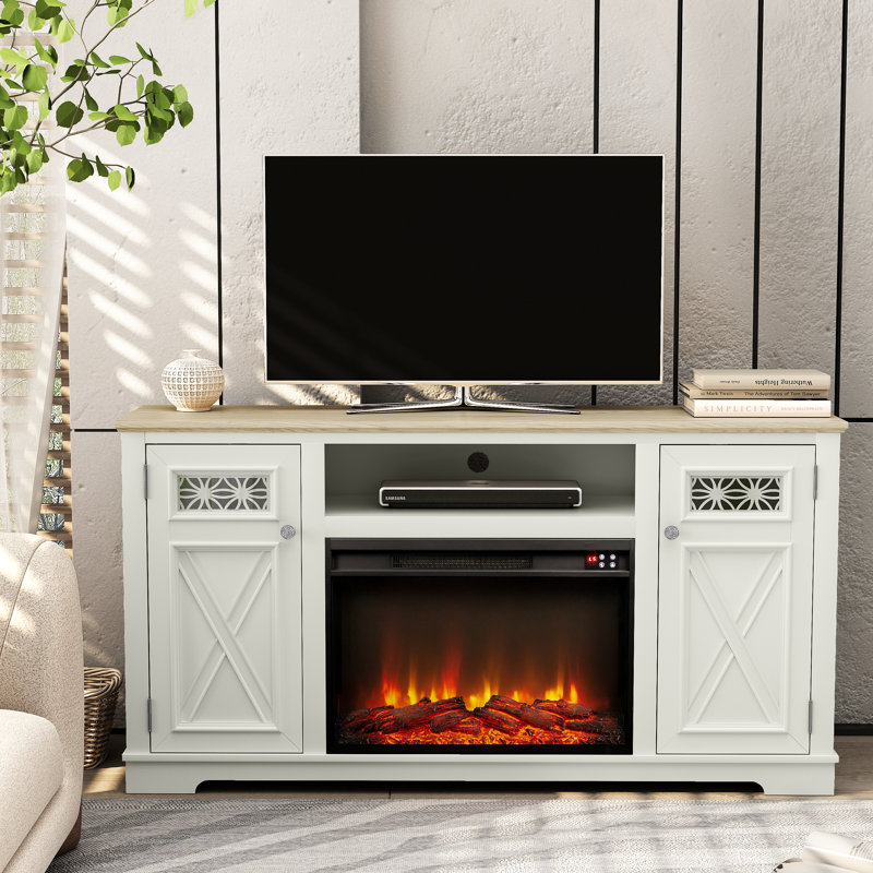 White Farmhouse 61" Fireplace TV Stand, White