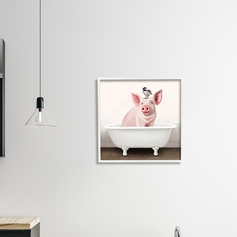 Cottage cochon avec moineau - impression, Giclée encadrée blanc bord de mer, H 24 po x l 24 po x 1,5 po
