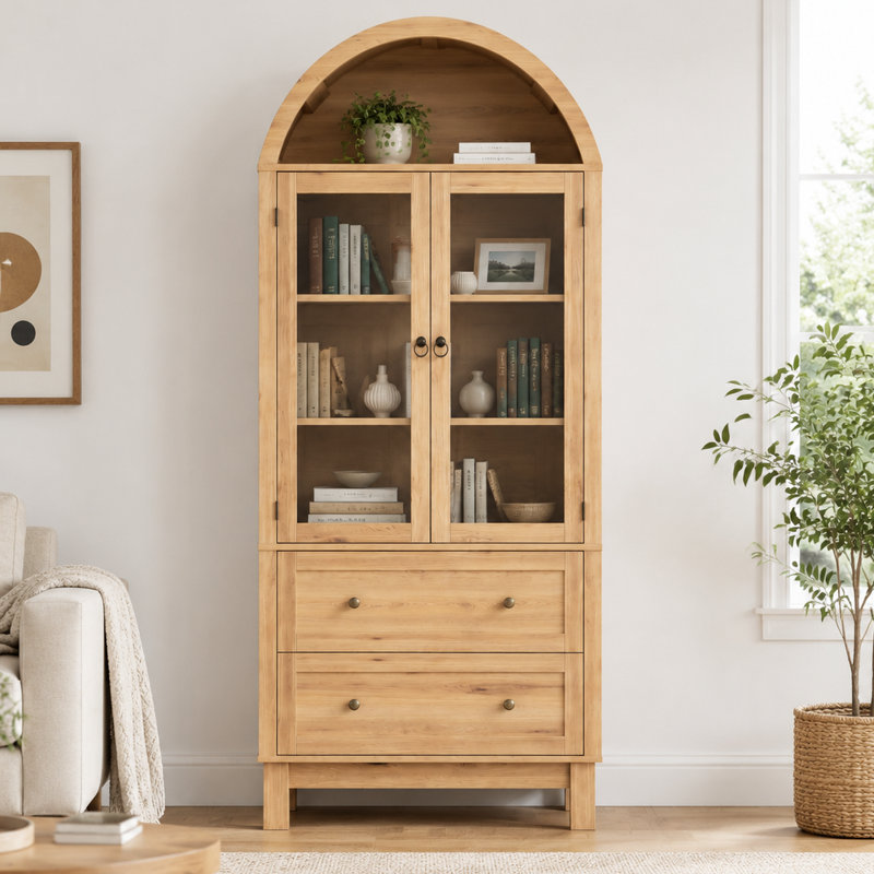Grande armoire de rangement arquée 71 ", Beige