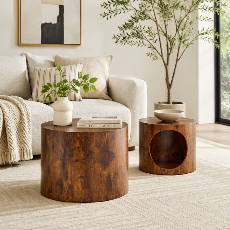 Ensemble de 2 tables basses gigognes pour salon, Marron foncé