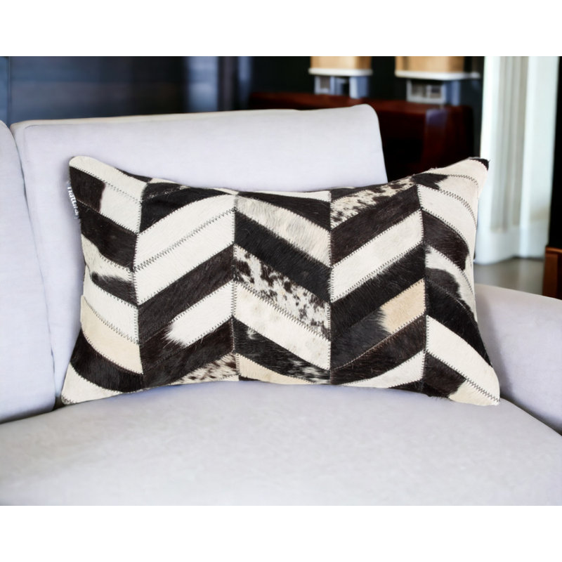 12" x 20" Tricolor Chevron Cowhide Throw Pillow