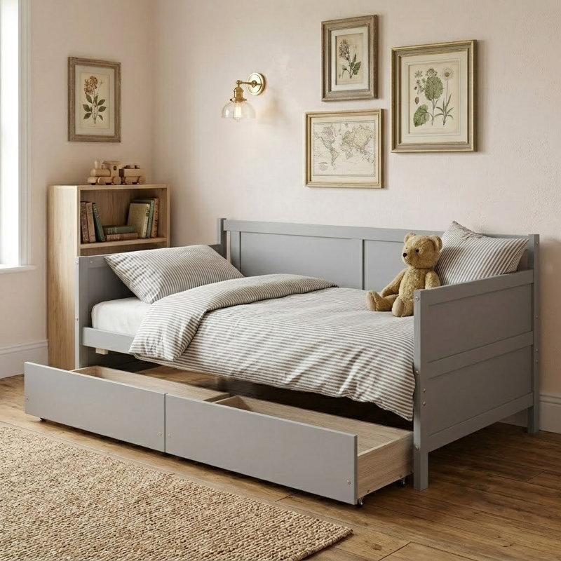 Classic Twin Size Wooden Daybed with Two Drawers, Non-Upholstered, White
