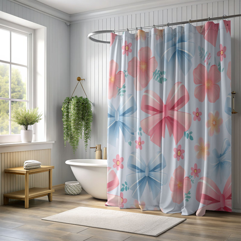 Floral Ribbons - Rideau de douche Premium, H 74 po x l 71 po