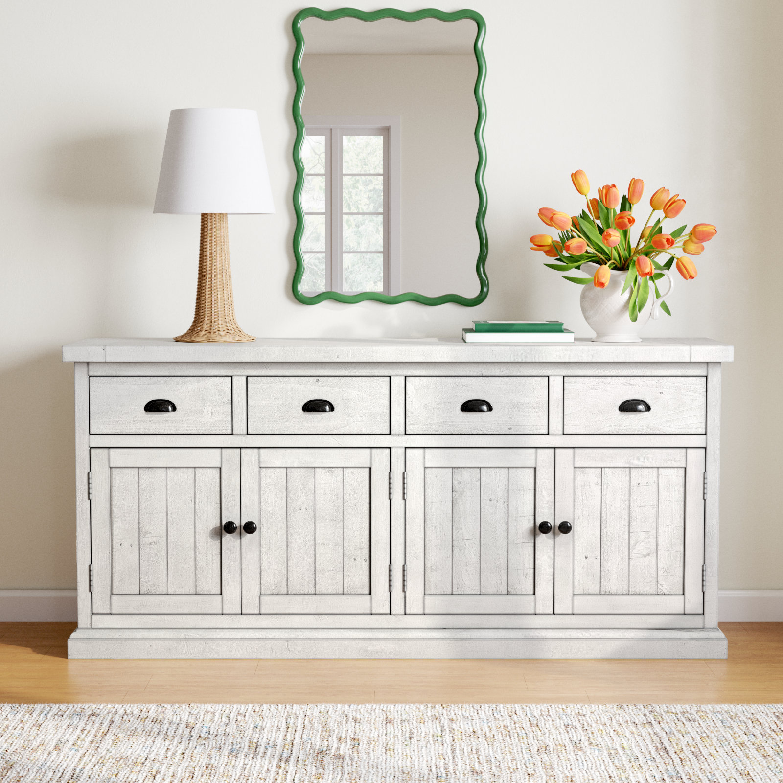 Kinston Pine Sideboard, Distressed Ivory