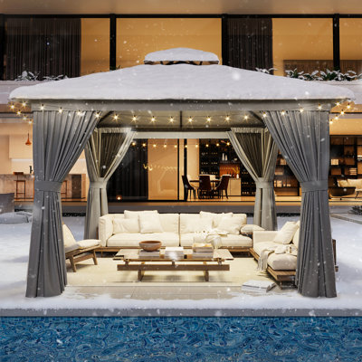 10 Ft. W X 10 Ft. D Outdoor Gazebo With Double Roof, Spacious Canopy With Netting & Curtains, Perfect For Patio, Lawn & Backyard