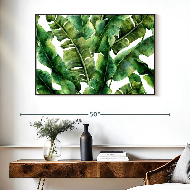Feuilles de bananier abstraites, Cadre flottant noir, 40 po x 27 po
