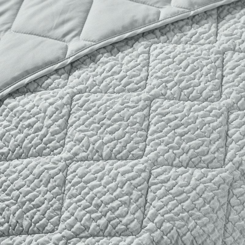 Crinkle Seersucker Texture 220x220cm Bedspread, Green