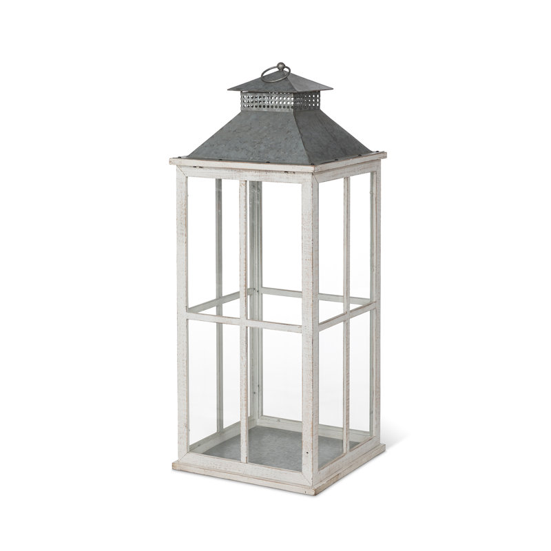 Coastal Whitewash Lantern, 38.25" H x 14" W x 14" D