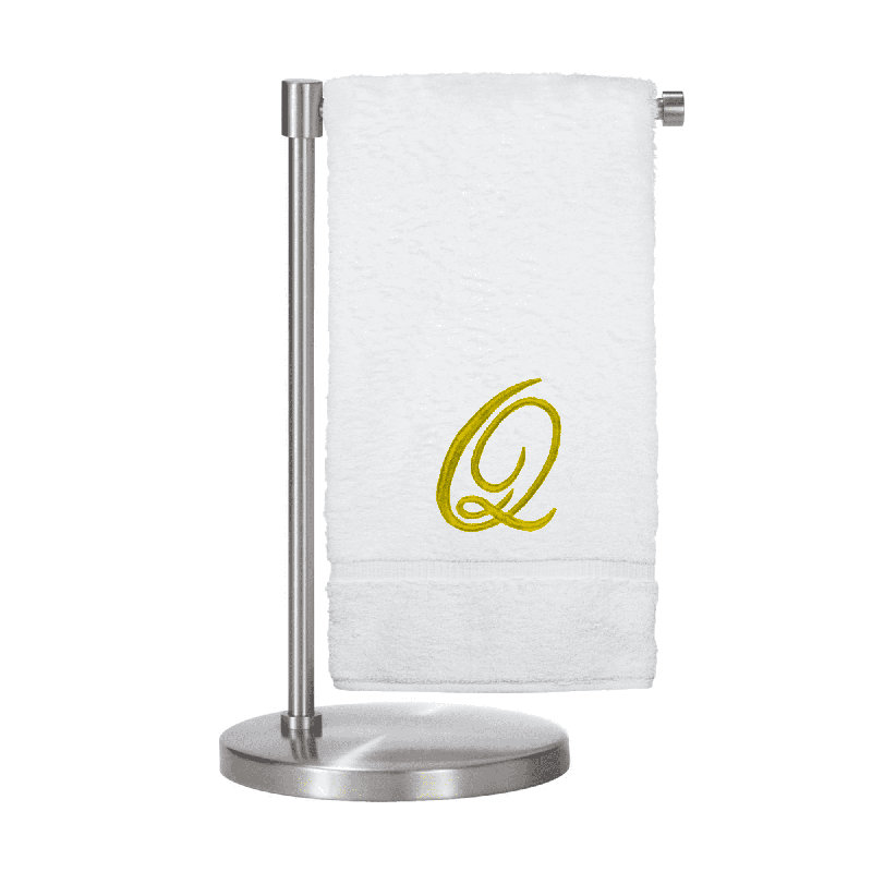 Serviettes de bain monogrammées - ensemble de 1 - lettre en script, Q, Blanc / Doré