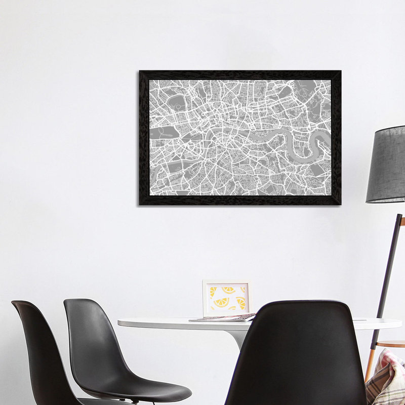 London Map V by Michael Tompsett - Print on Canvas, Black Framed, 101.6 cm H x 66.04 cm W
