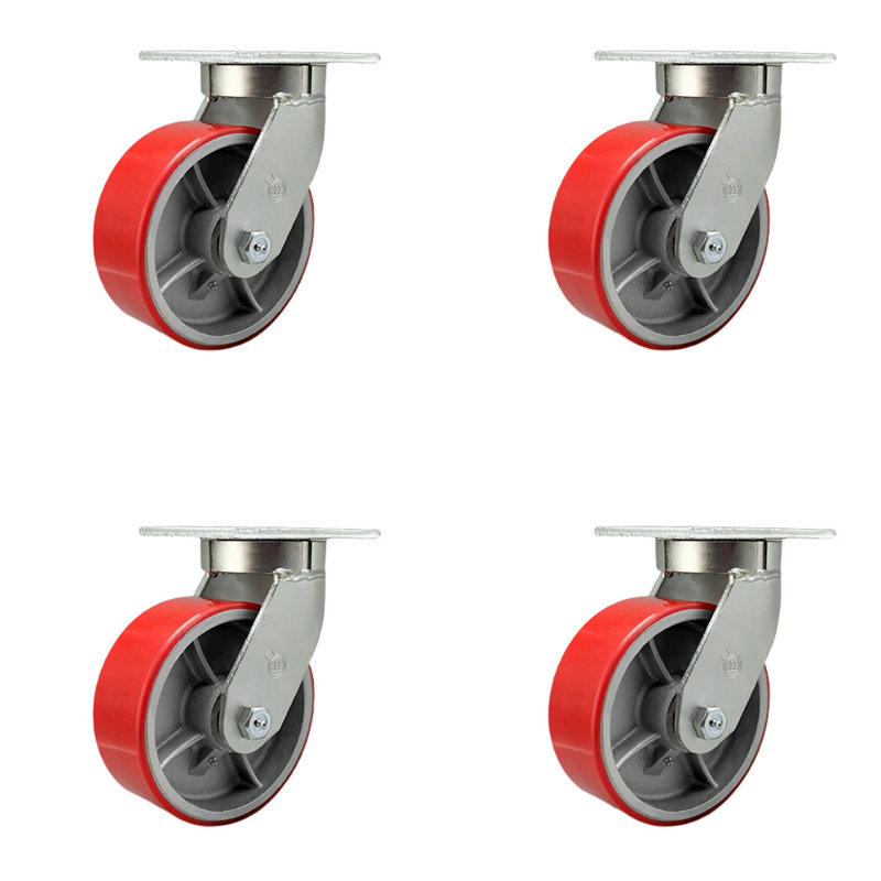 Roulettes en poly extra-robustes sur fonte, Rouge