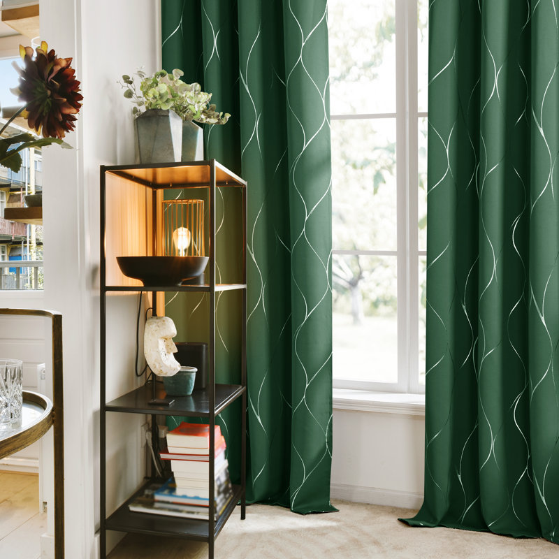 Kellda Thermal Room Darkening Polyester Curtain Panels, Dark Forest, 52" W x 108" L
