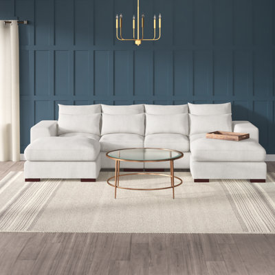 Biaggio Linen Blend Sectional with 2 Ottomans