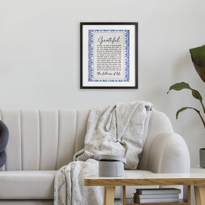 «Gratitude Unlocks Fullness Of Life», reproduction sous verre encadrée, design par lettré et doublé