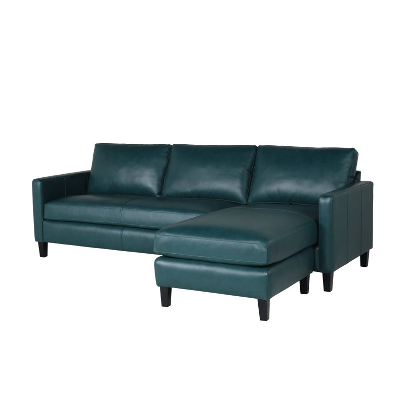 Upholstered L-Shaped Sectional Left Hand Facing, Bilateral Turquoise Genuine Leather