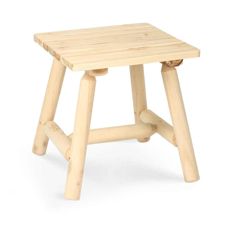 Wooden Adirondack Log Side Table, Cedar Wood Outdoor Square End Table W/Slatted Tabletop, Oversize 19.5" Indoor Outdoor Patio Side Coffee Table For Garden Patio Backyard Porch