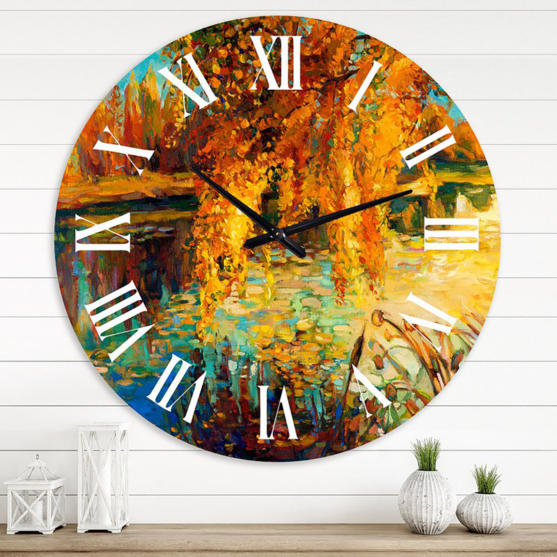 Horloge murale Orange Autumn Forest - Lake House, Moyenne