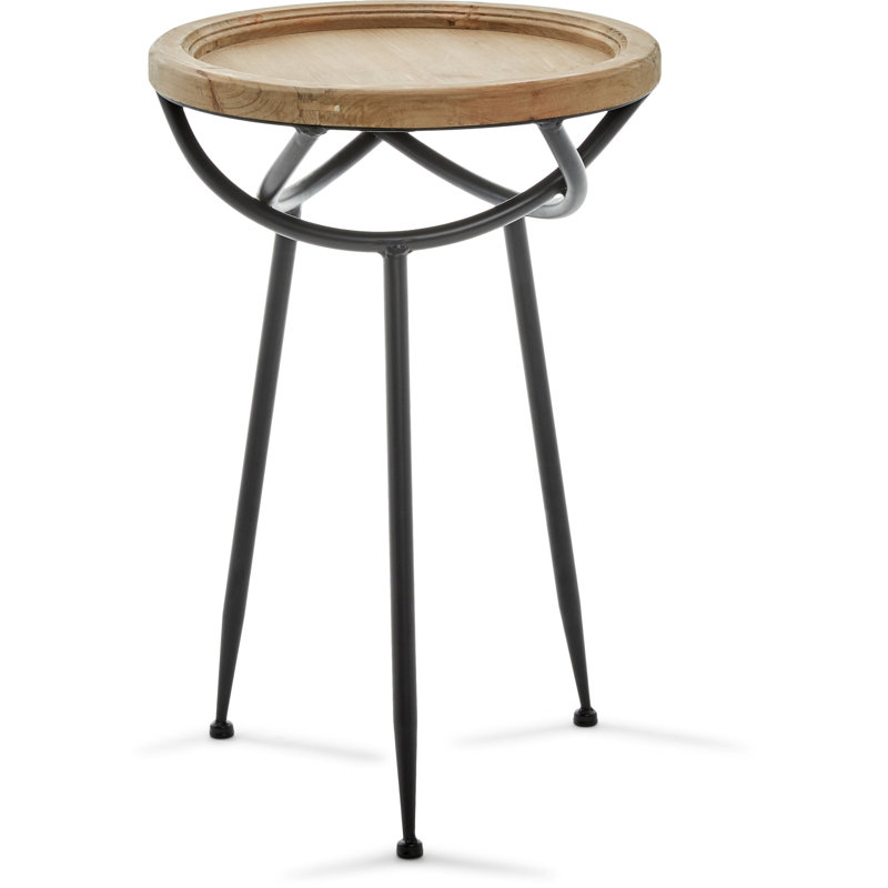 Easton Natural Wood and Black Metal Round Side Table