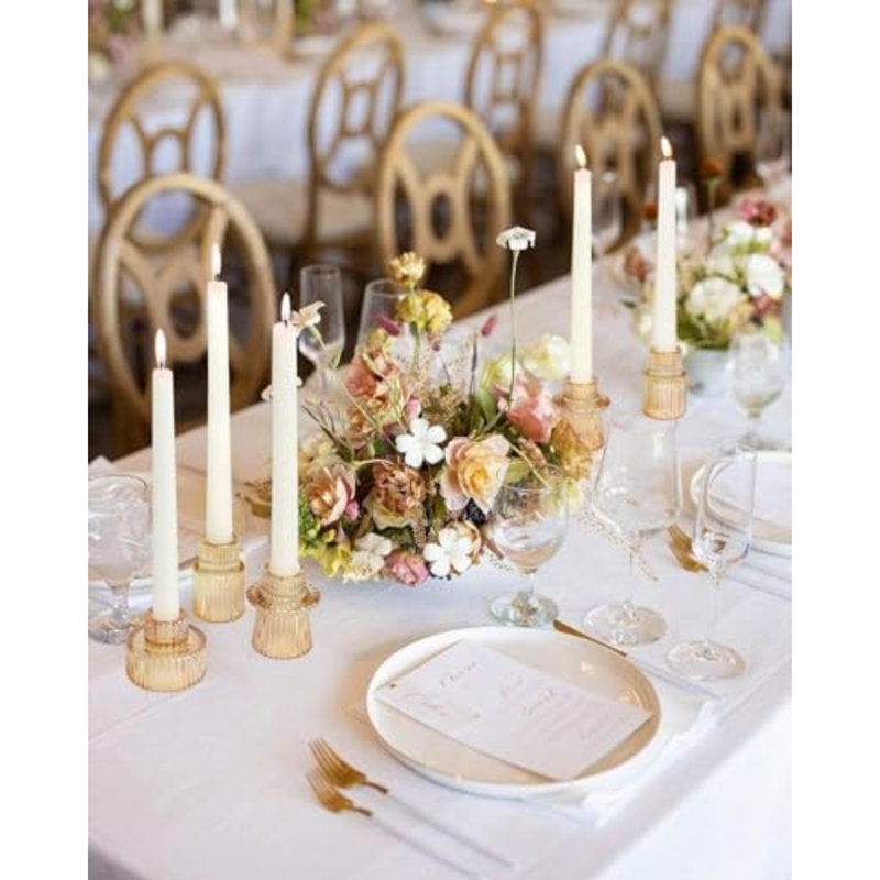 Taper Glass Candlestick Holders Tealight Candle Holders For Table Centerpieces, Wedding Decor And Dinner Party (3 Pcs, Gold)