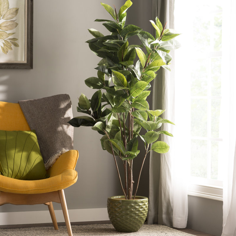 Hévéa artificiel en pot vert, H 60 po x l 34 po x P 34 po