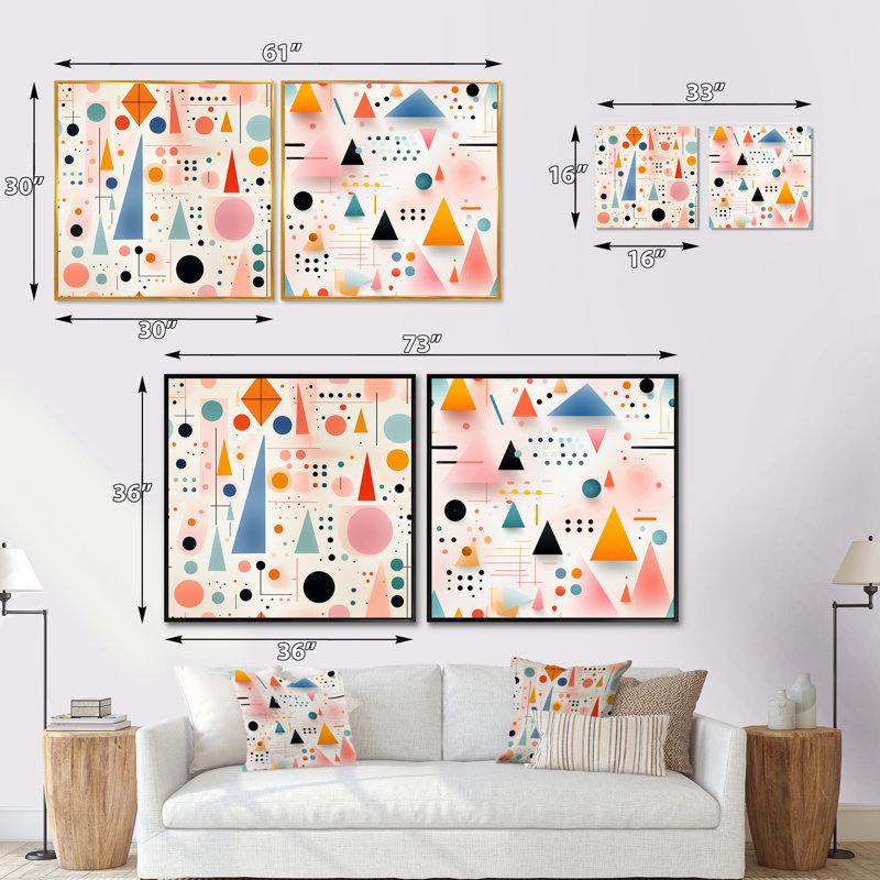 Malakoff - Ensemble de 2 collages carrés à formes abstraites, Cadre flottant noir, H 16 po x l 33 po