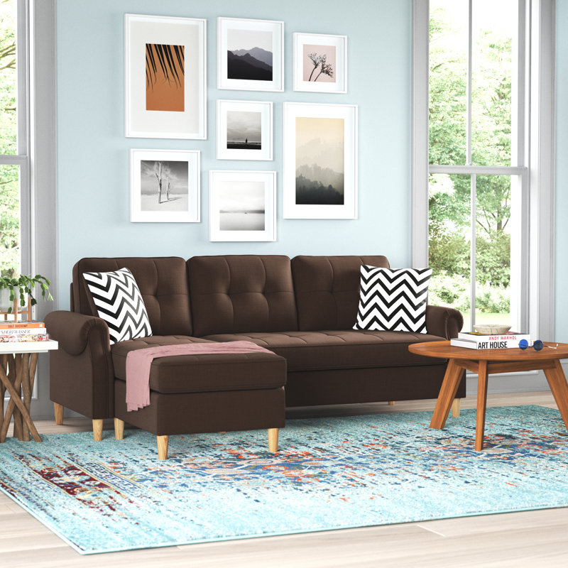 Taelyn Upholstered Sectional Reversible, Dark Coffee Polyester Blend