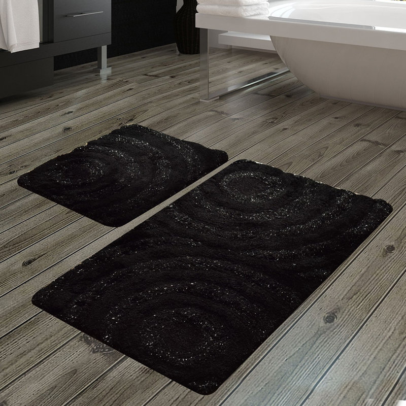 High-Quality Acrylic Bathmat Set (2 Pieces), Black & Anthracite, 19.7 x 23.6 inches & 23.6 x 39.4 inches | 100% Acrylic, Antibacterial, Non-Slip Underside, Machine Washable | Stylish & Functional for Bathrooms
