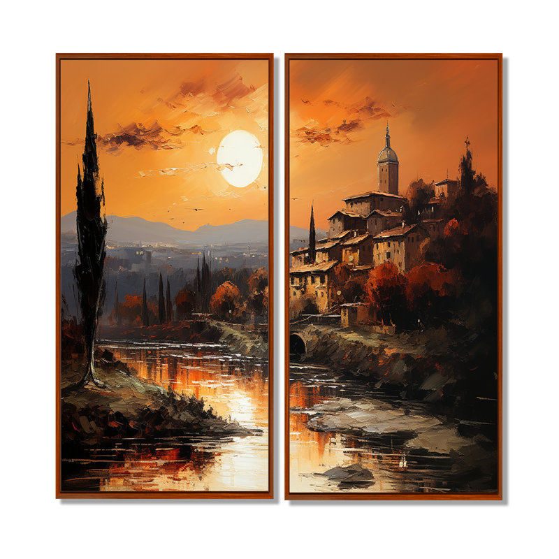 Italie, Toscane, couchers de soleil I - grande décoration murale Italie, 20" H x 24" W, Brown, Floater Frame
