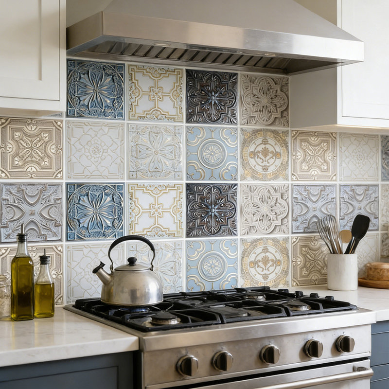 24 pièces d'autocollants muraux à dosseret marocains autocollants muraux en vinyle autocollants à coller sur l'îlot de cuisine, salle de bain, buanderie, dosseret, carreaux, dosseret, décor de carreaux 4 x 4 pouces (10 x 10 cm)