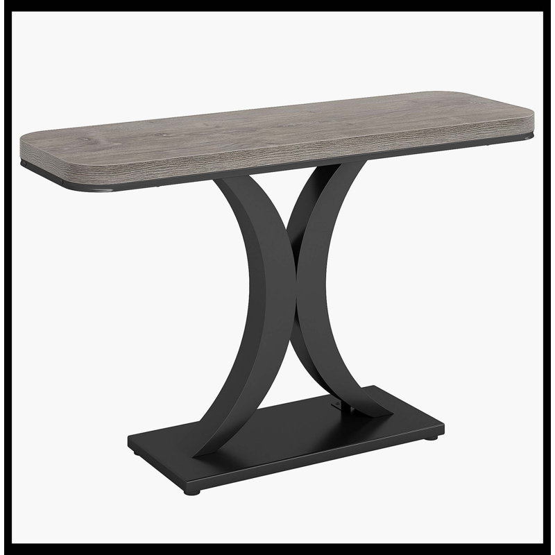 Narrow Entryway Foyer Table with Geometric Base, Gray/Black