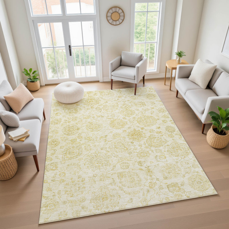 Premium Machine Washable Ashington AMF1833 Damask Rug, Rectangle 9' x 12'