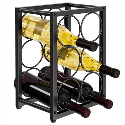 Freestanding Metal Wine Rack, 6 Bottles Countertop Wine Bottle Holder For Cabinet, Pantry & Kitchen,6 Bottle(Black)