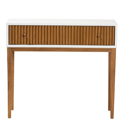 Console 1 tiroir Mid-Century moderne bicolore en bois naturel brun et blanc Bayur
