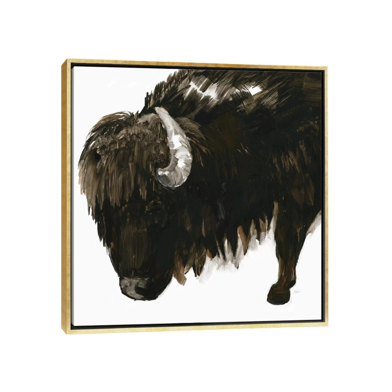 Reproduction d’art, « bison Bull » par Nan, H 26 po x l 26 po x P 1,5 po, Toile encadrée d'or, Pas de tapis