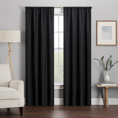Eclipse Kendall Modern Blackout Thermal Rod Pocket Window Curtain, 42 In x 84 In, Insulating & Noise Reducing Curtains for Bedroom or Living Room (1 Panel), Room Darkening Window Treatment, Black  