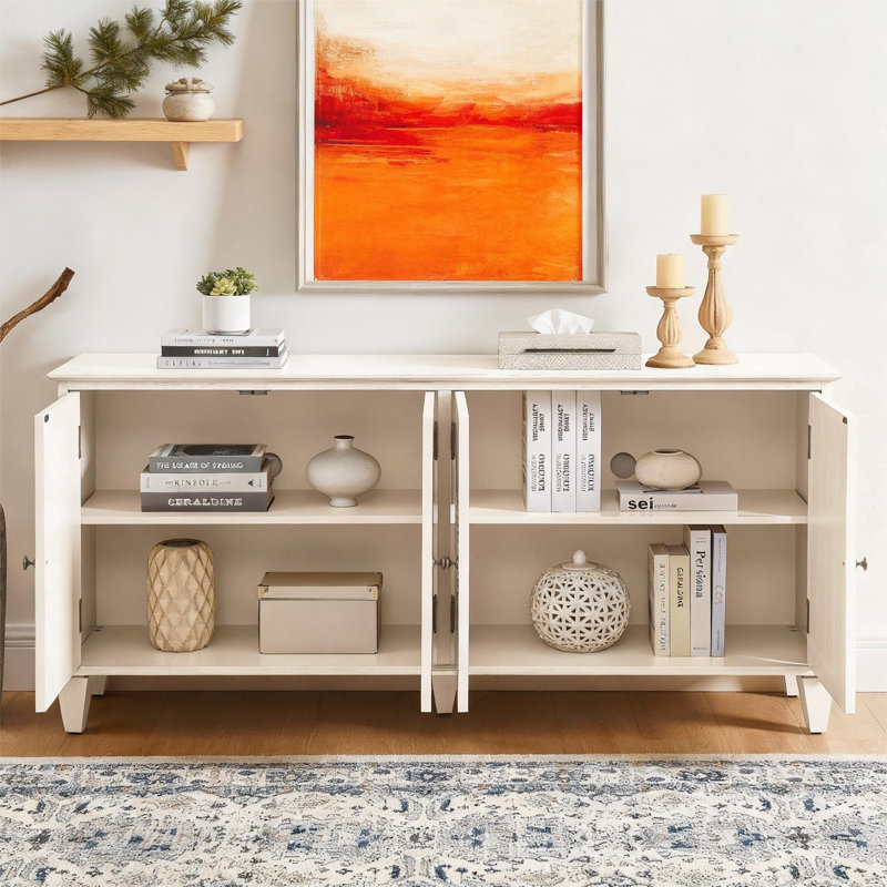 65.2" Mid Century Modern Sideboard Buffet Cabinet,  Antique White, Antique White, Gray