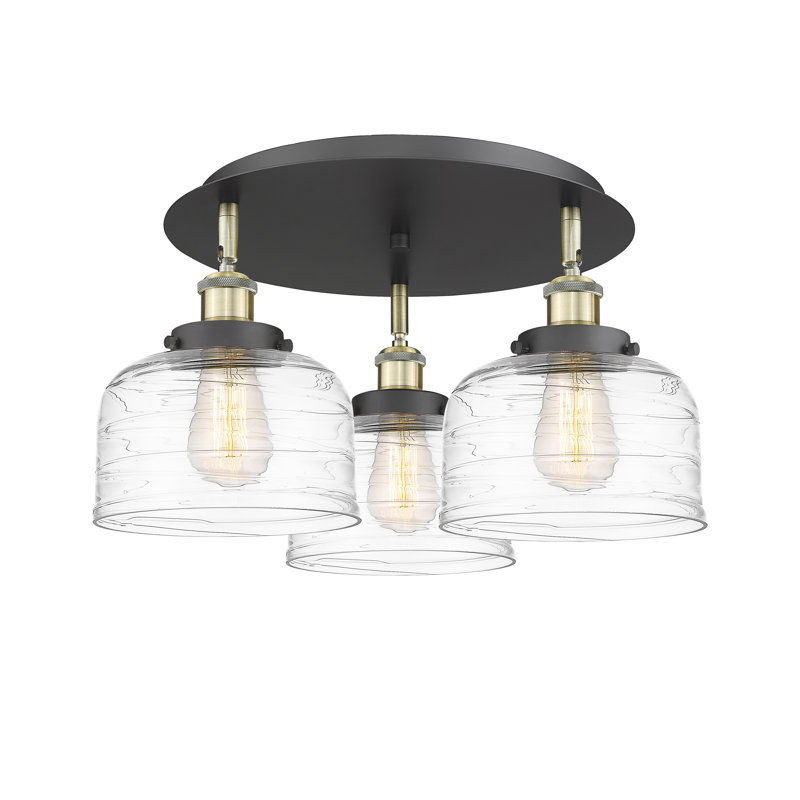 Bejtullah Glass Flush Mount, Black Antique Brass, Clear Deco Swirl