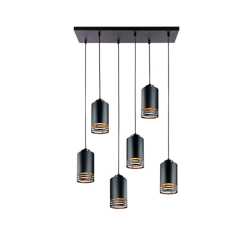 - Light Pendant, 6 Lights, Black/Gold
