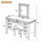 Makeup Vanity Desk With Mirror Lights And 7 Drawers, Includes Cushioned Stool And Hollow Design For Elegant Bedroom Organization.-2080406855