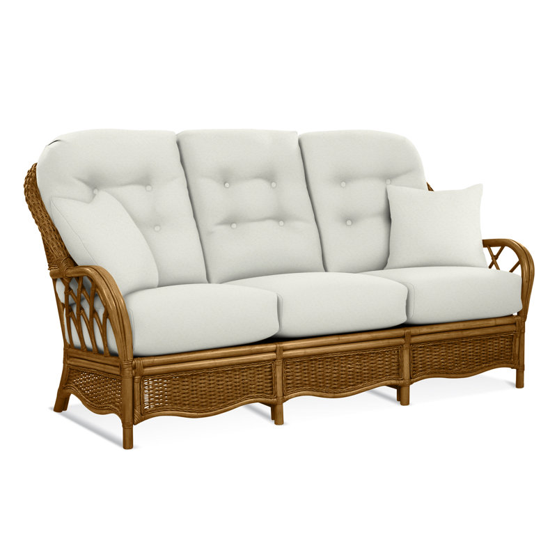 Everglade Upholstered 76'' Sofa, Blue Chenille/Velvet Solid; 0913-61, Flax