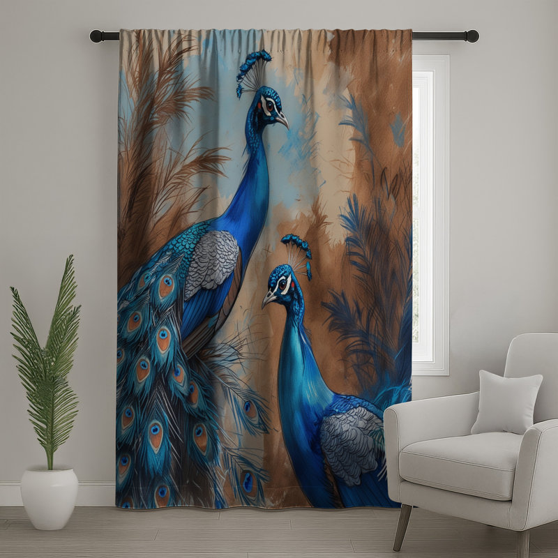 Rideaux à motif de paon bleu, voilages et voilages occultants - 1 panneau, 50" x 92" - 1 Panel, Blockout