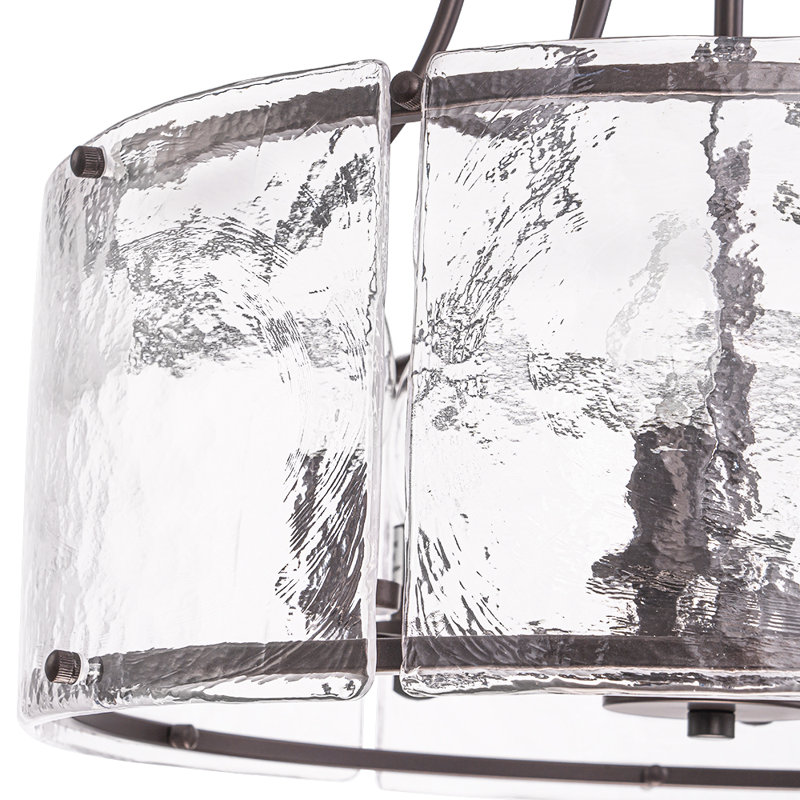 Lustre tambour en verre d'eau 6 lumières, Bronze frotté à l'huile