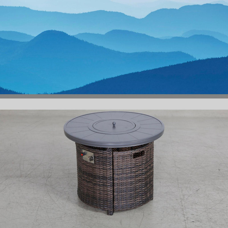 Table de foyer d'extérieur en aluminium avec couvercle H 25 po x l 32 po, Espresso
