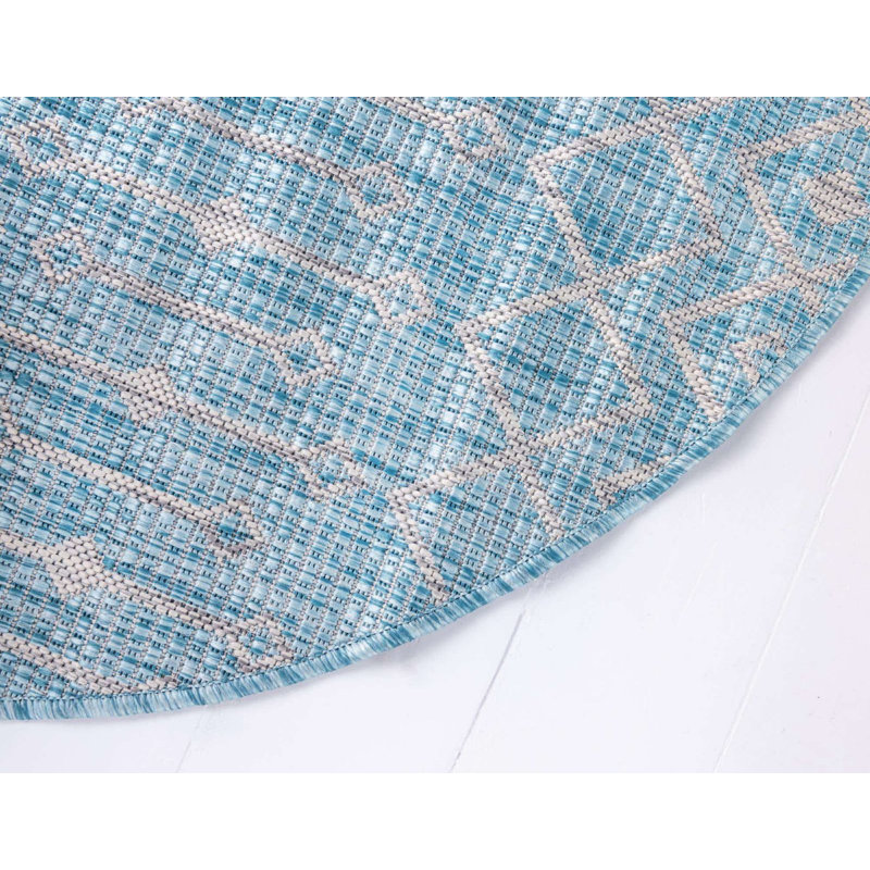 Outdoor Preen Area Rug Blue Green Color, Round 4'