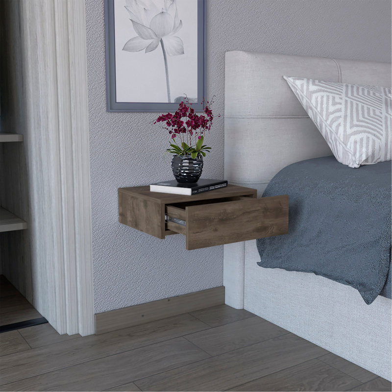 Table de chevet flottante Milano, table de bout, table d'appoint murale avec tiroir - brun foncé - chambre Milano, Brun