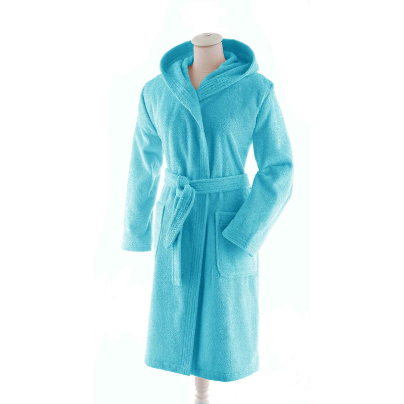 Eichhorn Cotton Gender Neutral Mid-Calf Bathrobe with Pockets and Hood, Turquoise, Large