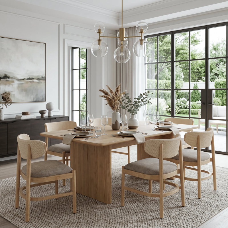 Organic Modern Solid Wood Dining Chair with Woven Paper Cord Back, Khaki Polyester