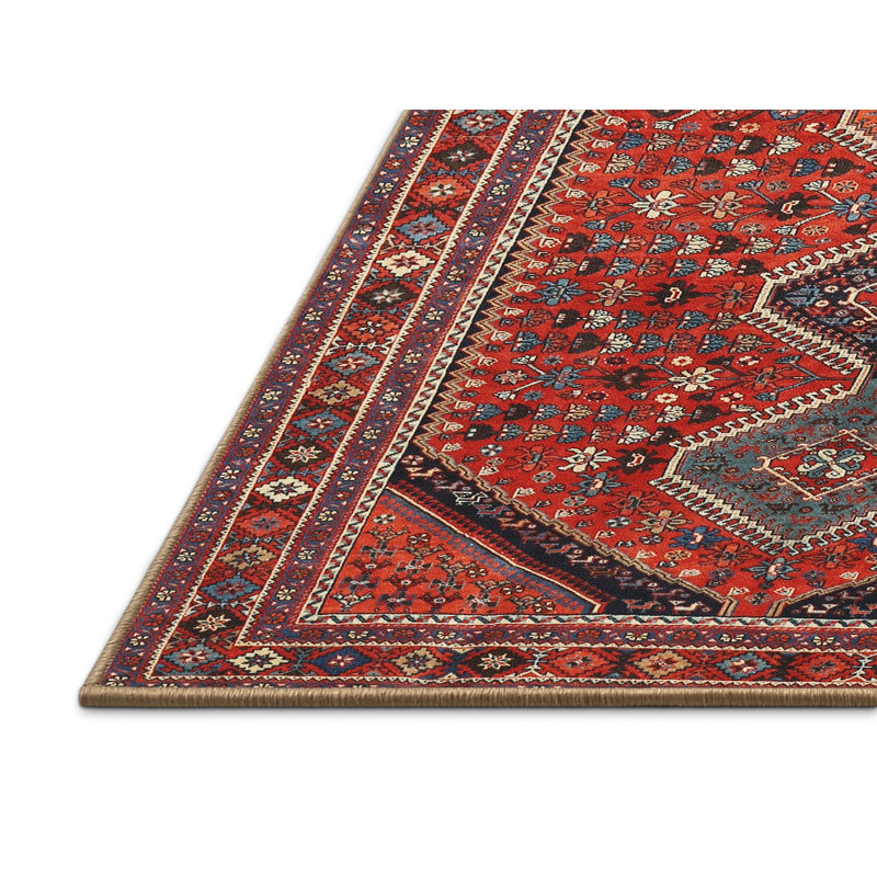 Tapis traditionnel beige / gris / rouge, Rectangle 3 pi x 5 pi