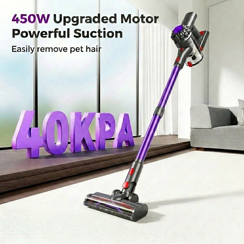 Aspirateur balai autoportant sans fil 40Kpa 450W, Purple